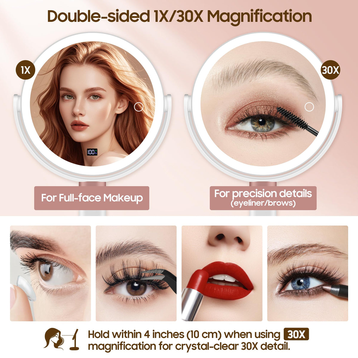 GOMIPURU detail-focused 30x view supports accurate eyeliner and brow shaping.