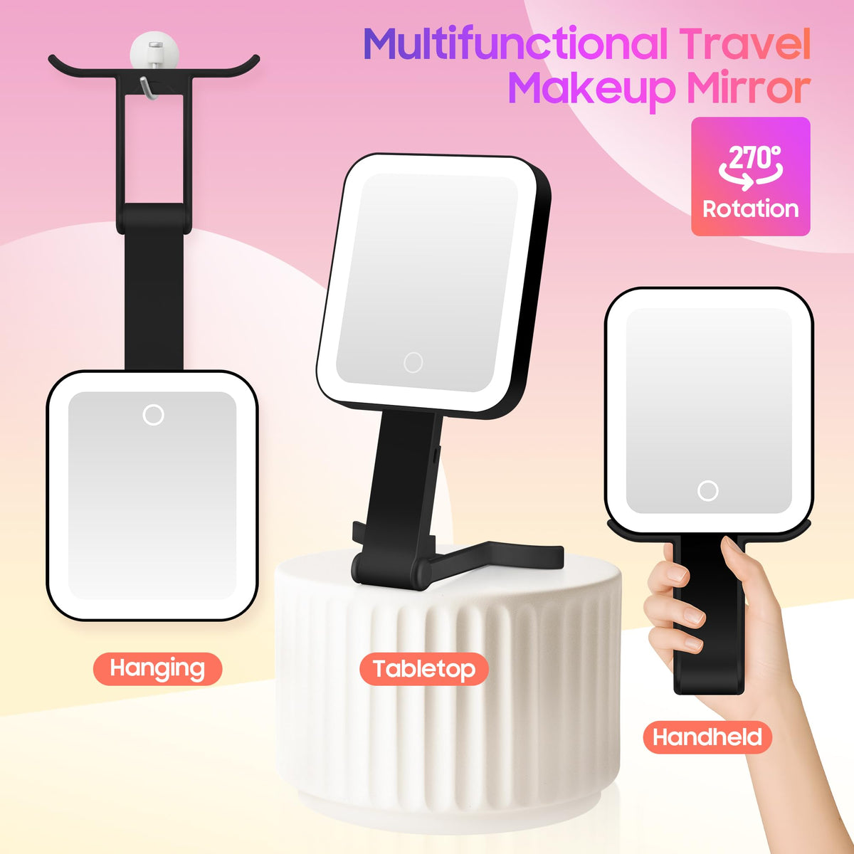GOMIPURU lighted travel mirror with three color modes for any lighting