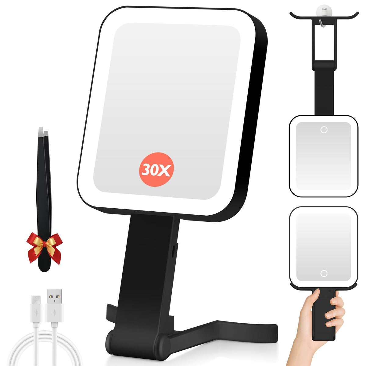 GOMIPURU magnifying travel mirror with 1x and 30x views for precise makeup
