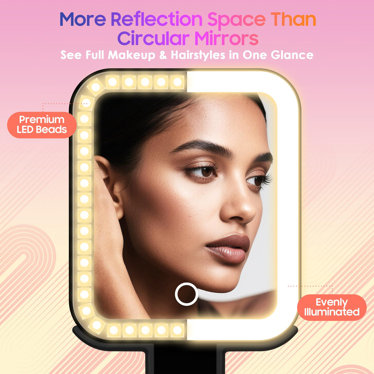 GOMIPURU square design lighted mirror with expanded viewing space