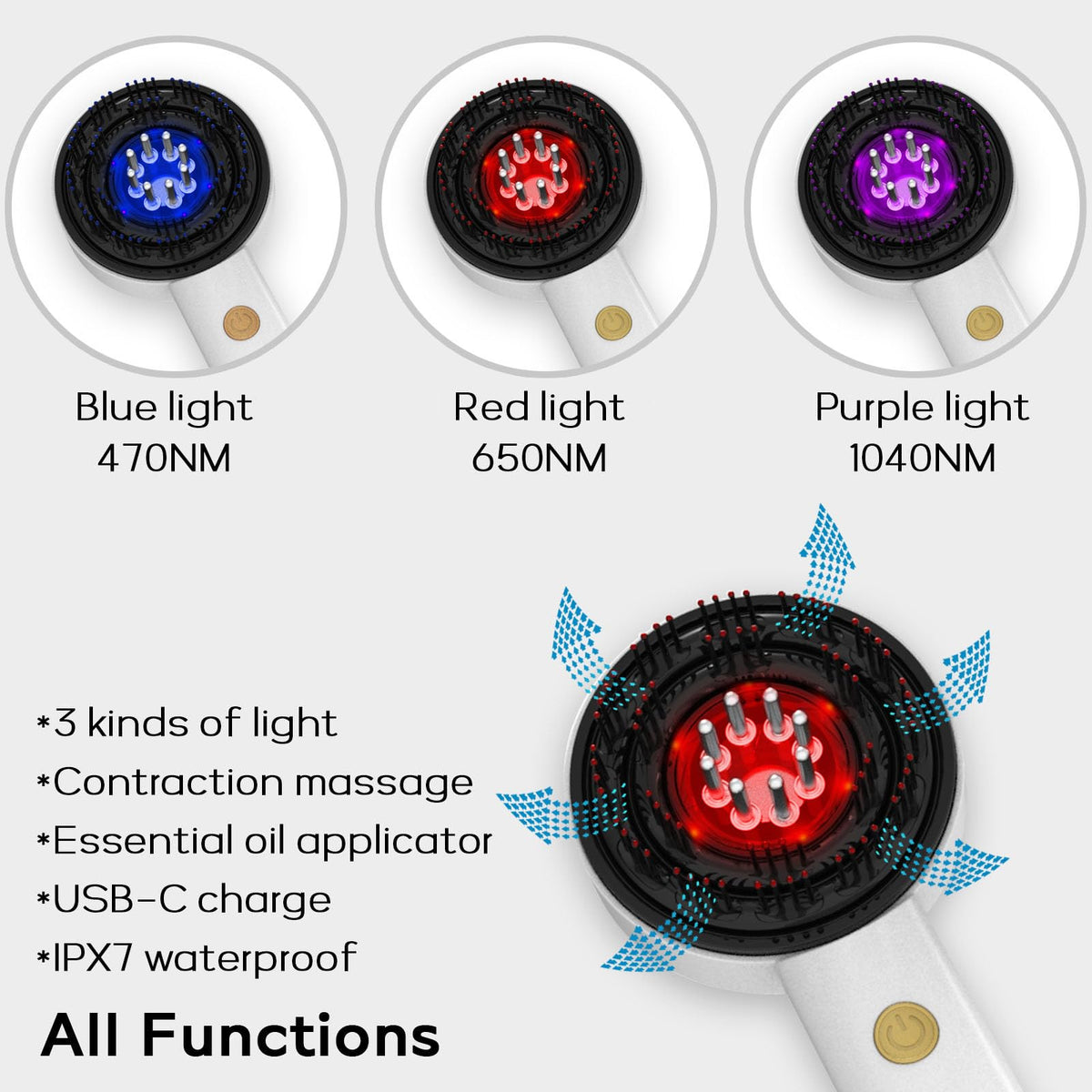 GOMOOBEADS 3in1 hair scalp massager IPX7 waterproof for wet or dry use.