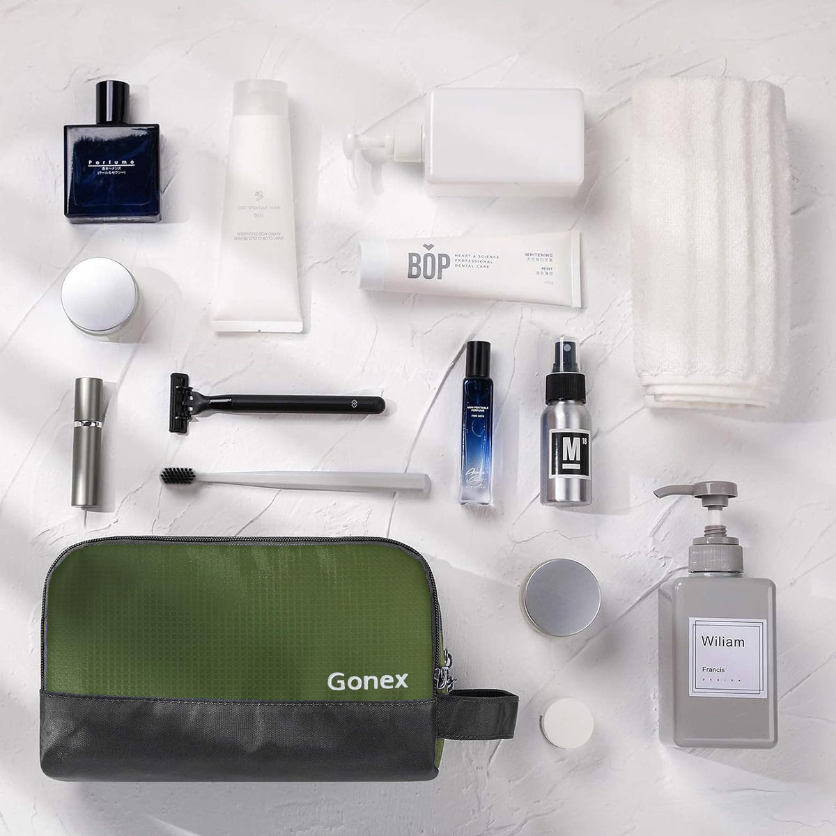 Gonex water-resistant nylon bag protects contents during travel.