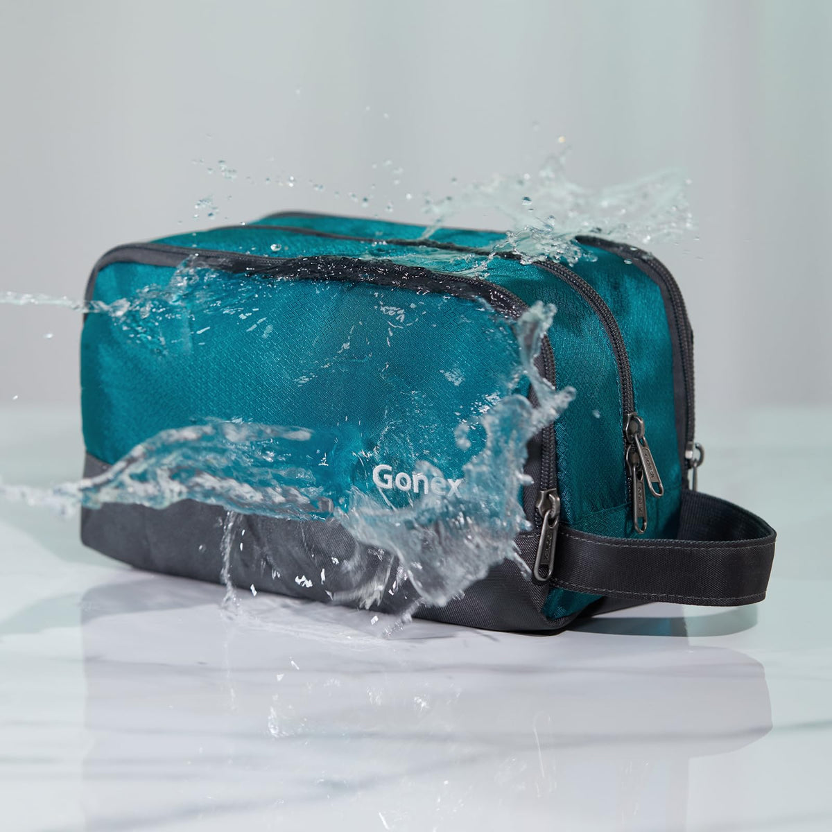 Gonex lightweight toiletry bag packs flat yet holds essential items.