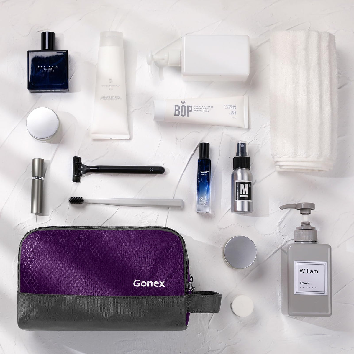 Gonex travel toiletry bag is lightweight and compact for trips.