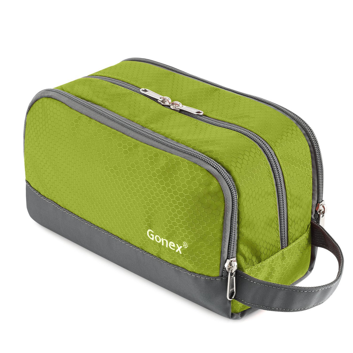 Gonex travel toiletry bag main compartment holds large bottles securely.