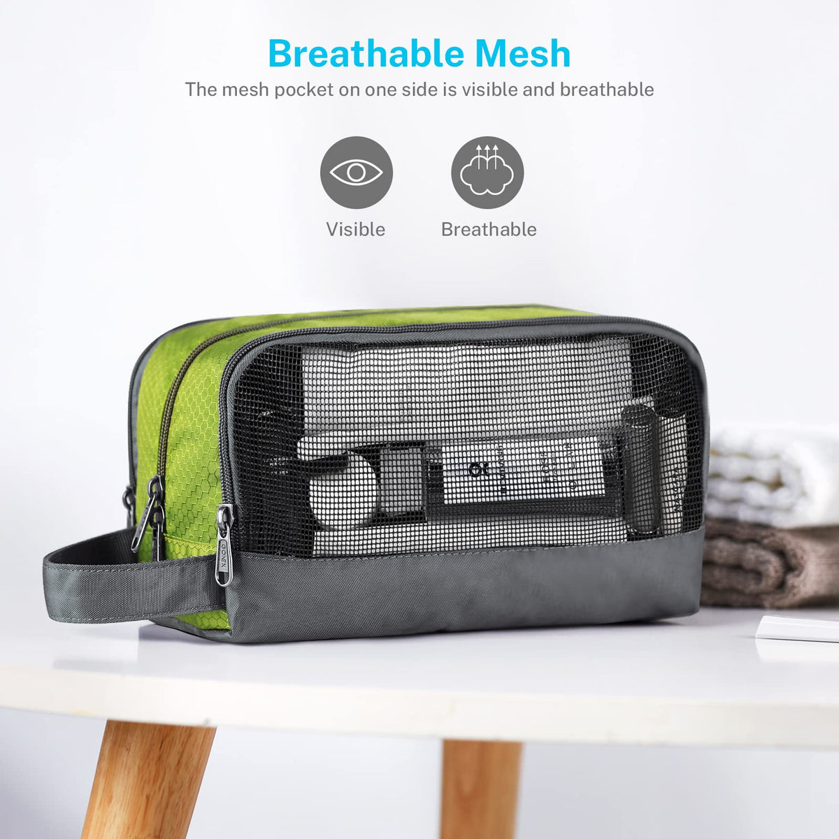 Gonex travel toiletry bag mesh pocket visible and breathable for cosmetics.