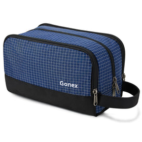 Gonex travel toiletry bag navy check with a spacious main compartment