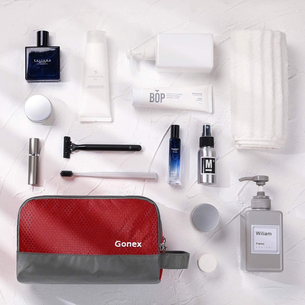 Gonex travel toiletry bag size overview with compact dimensions