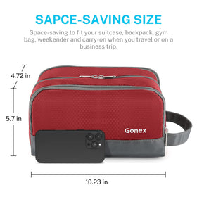 Gonex travel toiletry bag zipper closeup highlighting durable SBS zipper