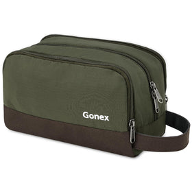 Gonex travel toiletry bag in olive and brown, water-resistant and durable for journeys