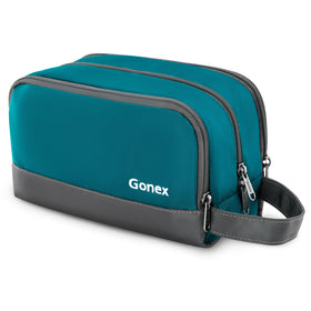 Gonex travel toiletry bag peacock green front view highlights durable water-resistant nylon.
