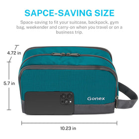 Gonex toiletry organizer main compartment provides space for shampoo and creams.