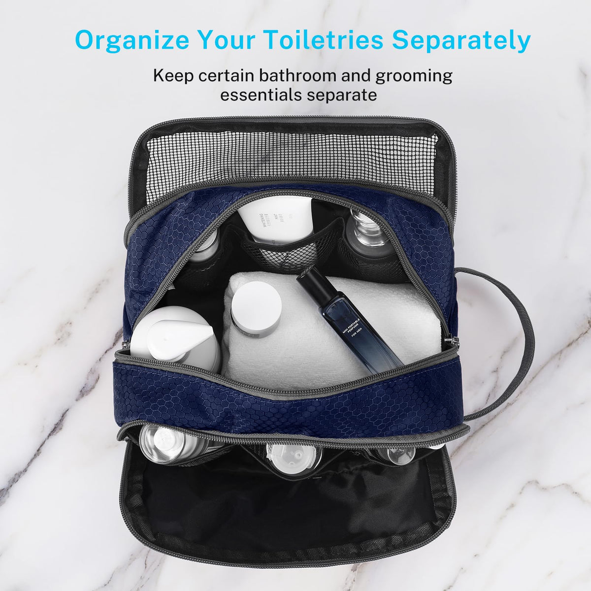 Gonex travel toiletry bag zipper closure for secure packing.