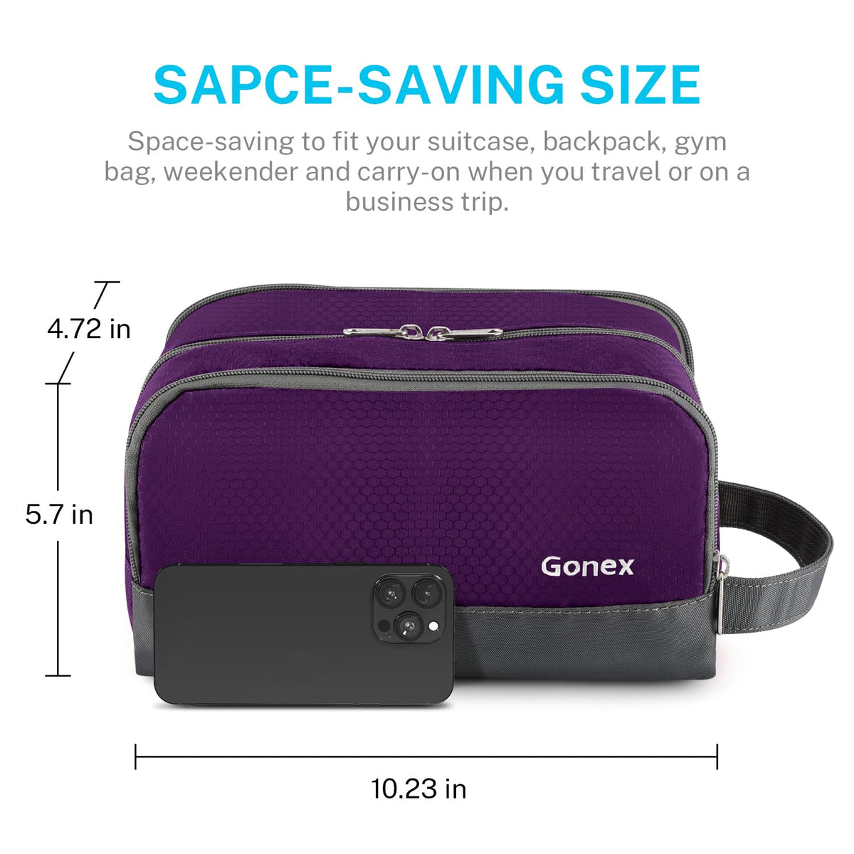 Gonex bag features a zippered mesh pouch for organizing small items.