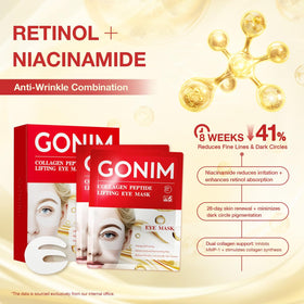 GONIM collagen peptide eye patches hydrates and supports elasticity around the eyes.