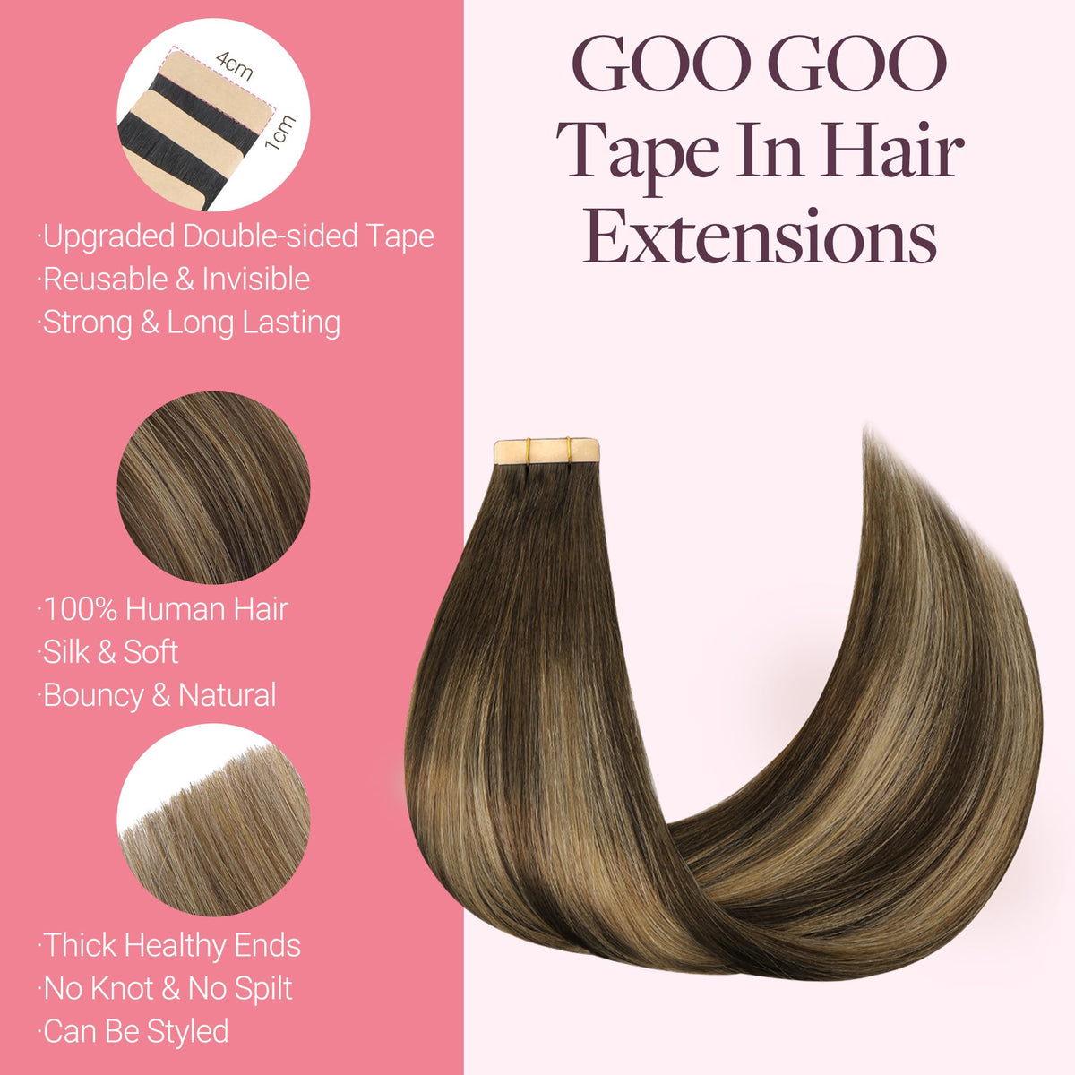 GOO GOO 18-inch tape-in extensions offering length and volume