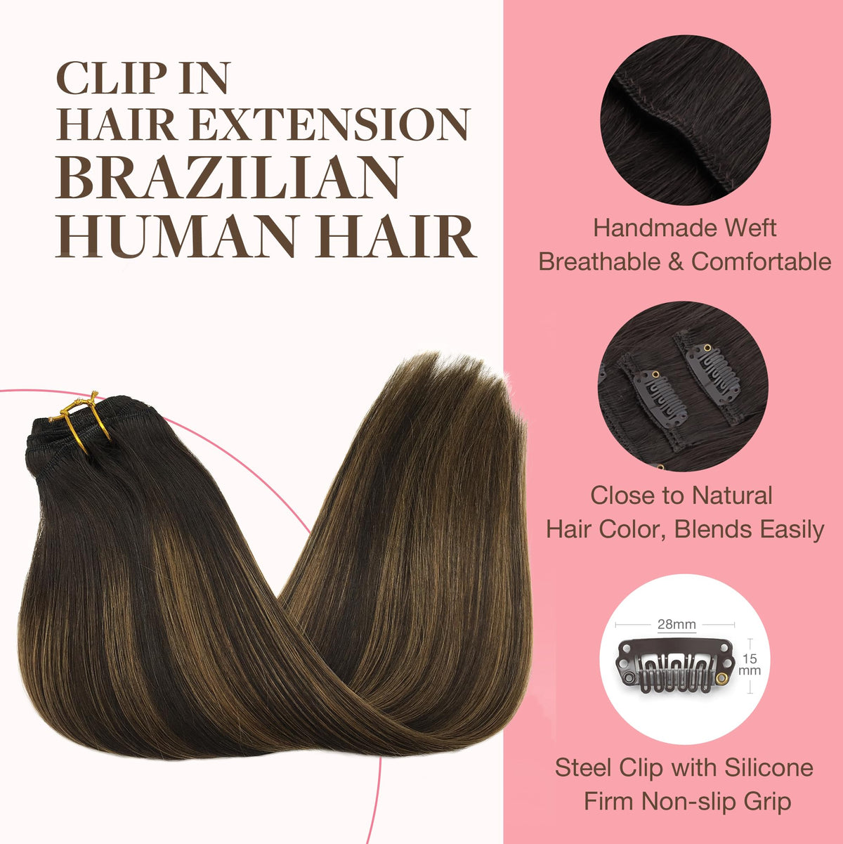 GOO GOO balayage dark brown to chestnut brown showcases natural color transitions in strands.