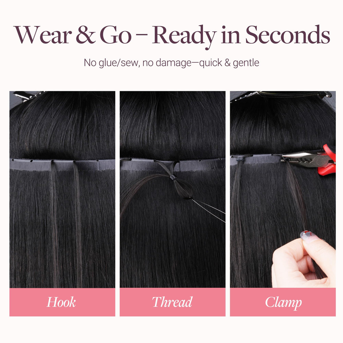 GOO GOO Butterfly Weft: breathable structure minimizes heat on sweaty scalps.