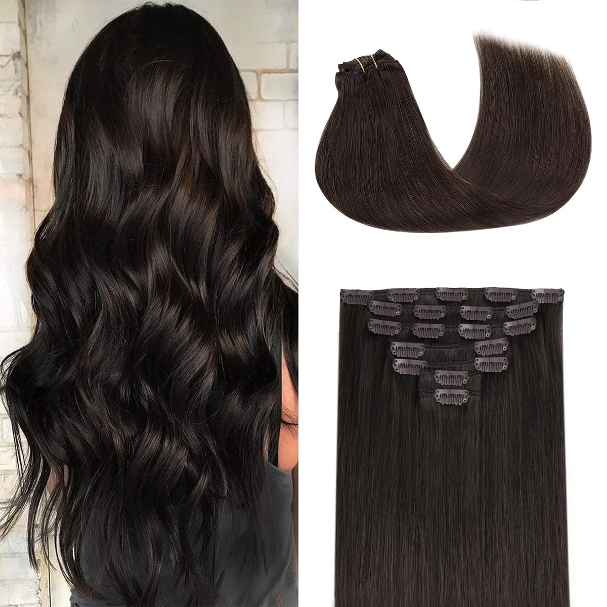 GOO GOO clip-in extensions in smooth real hair blend for natural look