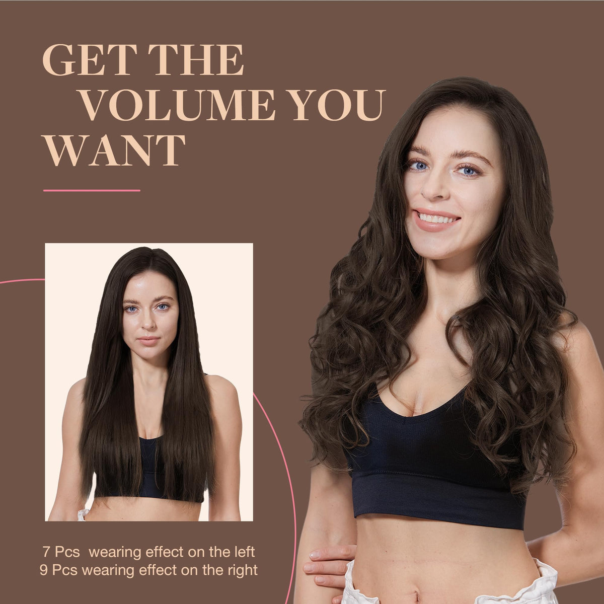 GOO GOO clip-in extensions variety of shades for personalized color and highlights.
