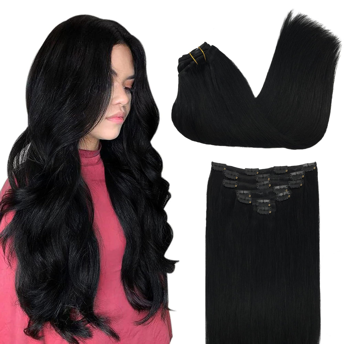 GOO GOO clip-in hair extensions jet black 26 inch for natural length