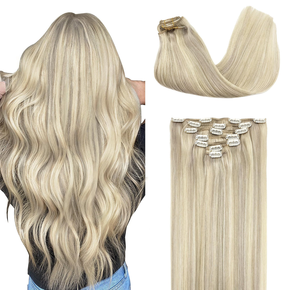 GOO GOO clip-in extensions close-up showing real human hair texture for seamless blending