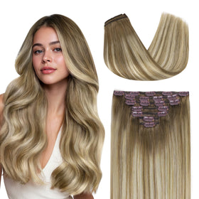GOO GOO clip-in extensions in real human hair with a natural-looking weave.