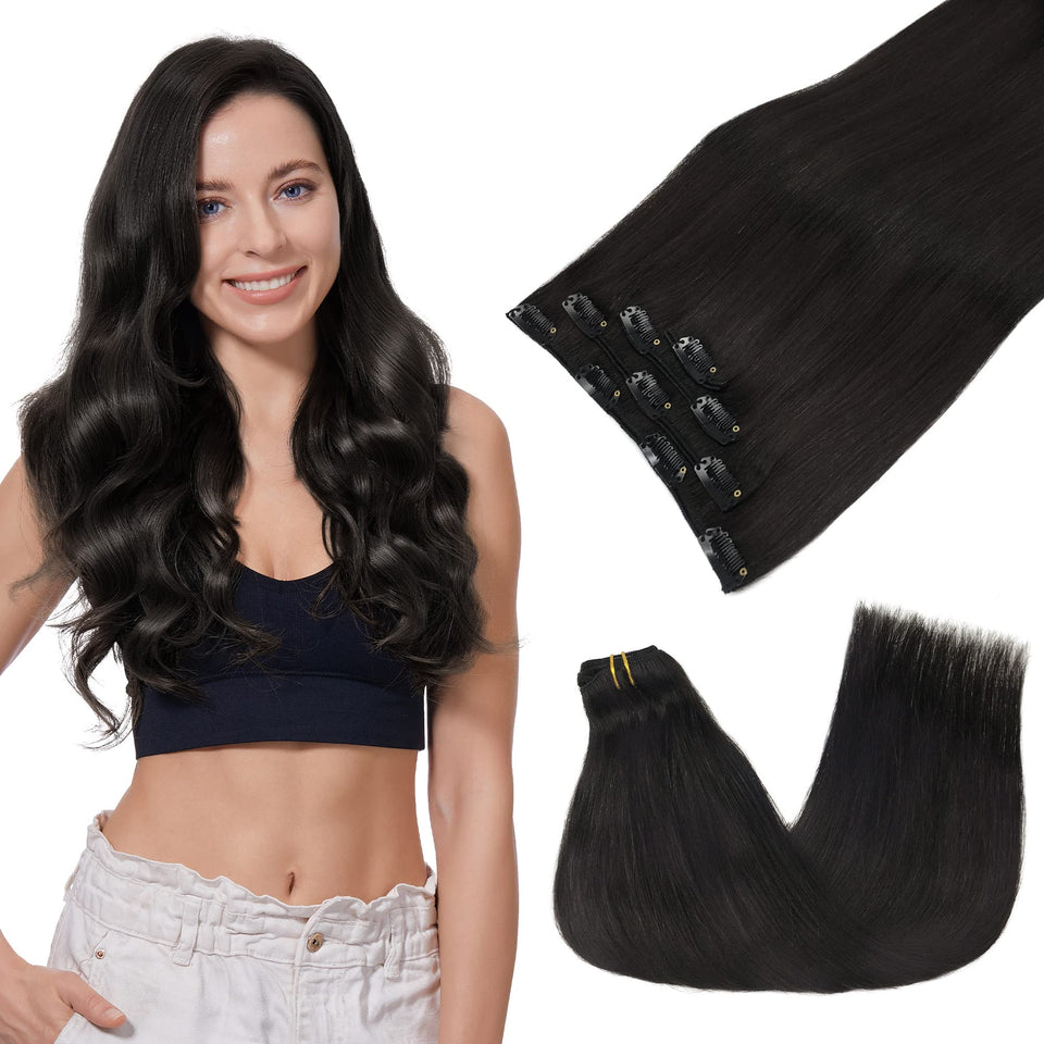 GOO GOO clip-in extensions in real human hair blend naturally for everyday wear