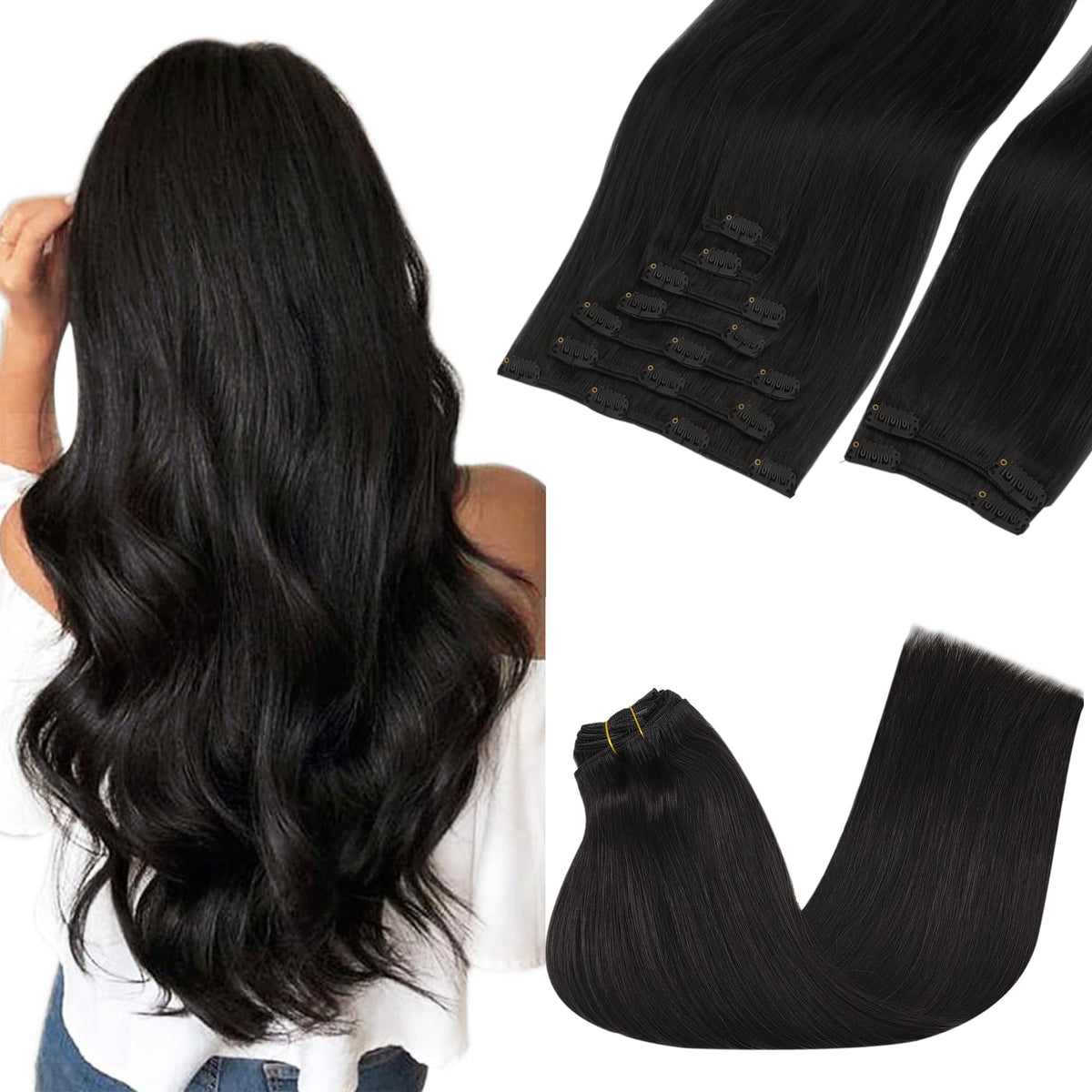 GOO GOO real human hair clip-in extensions for natural blend and comfort