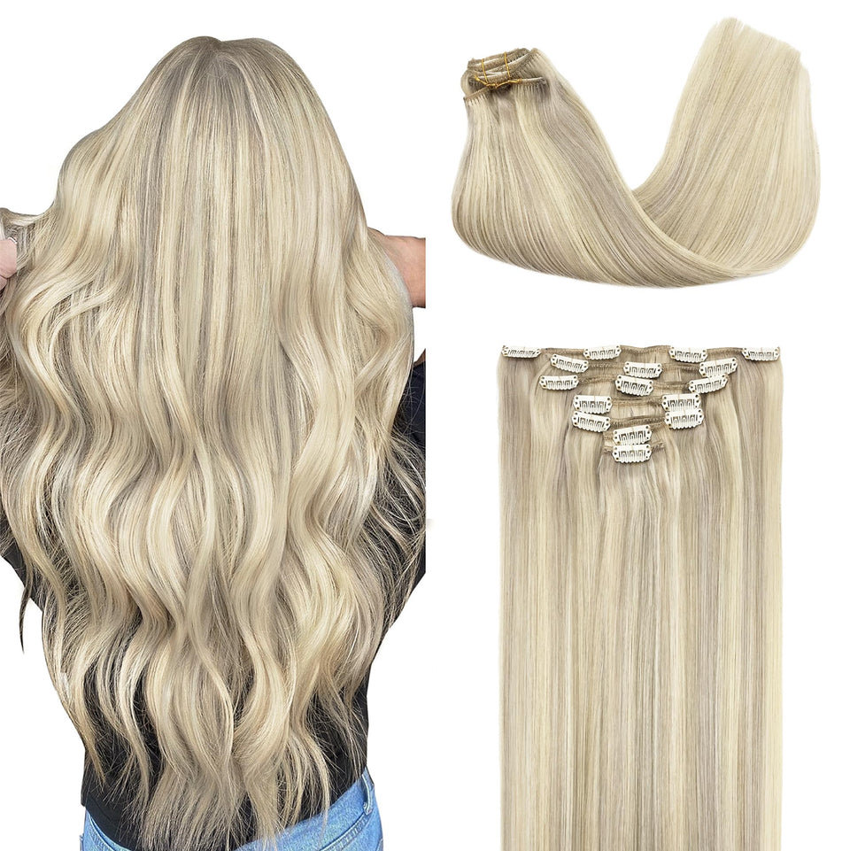 GOO GOO clip-in extensions with real human hair for natural blend and volume.
