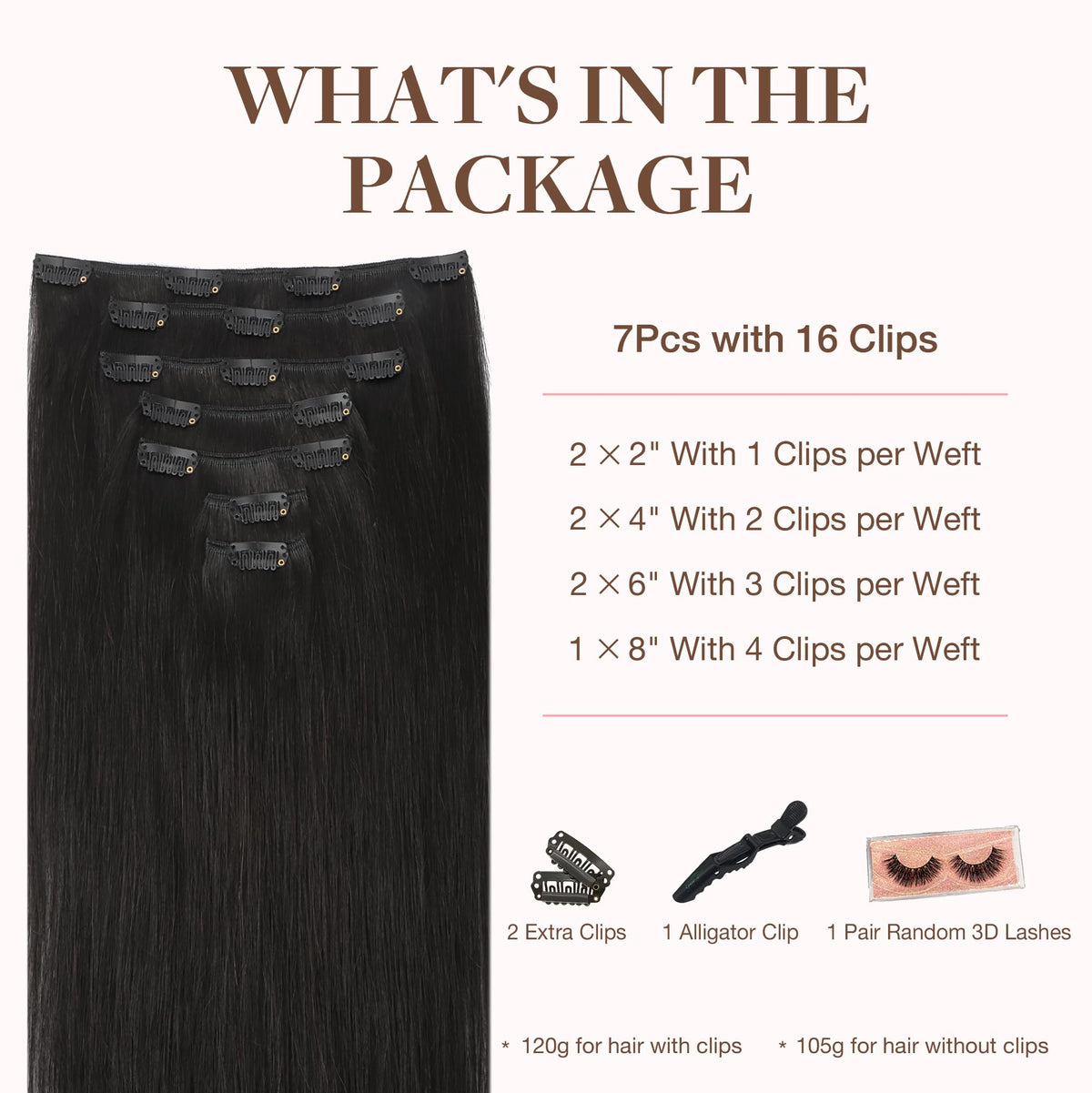 GOO GOO clip-in extensions with silicone-backed clips for secure, comfortable application.