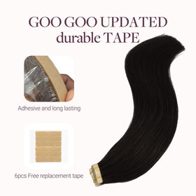 GOO GOO heat-safe tape-in extensions withstand styling up to 250°F