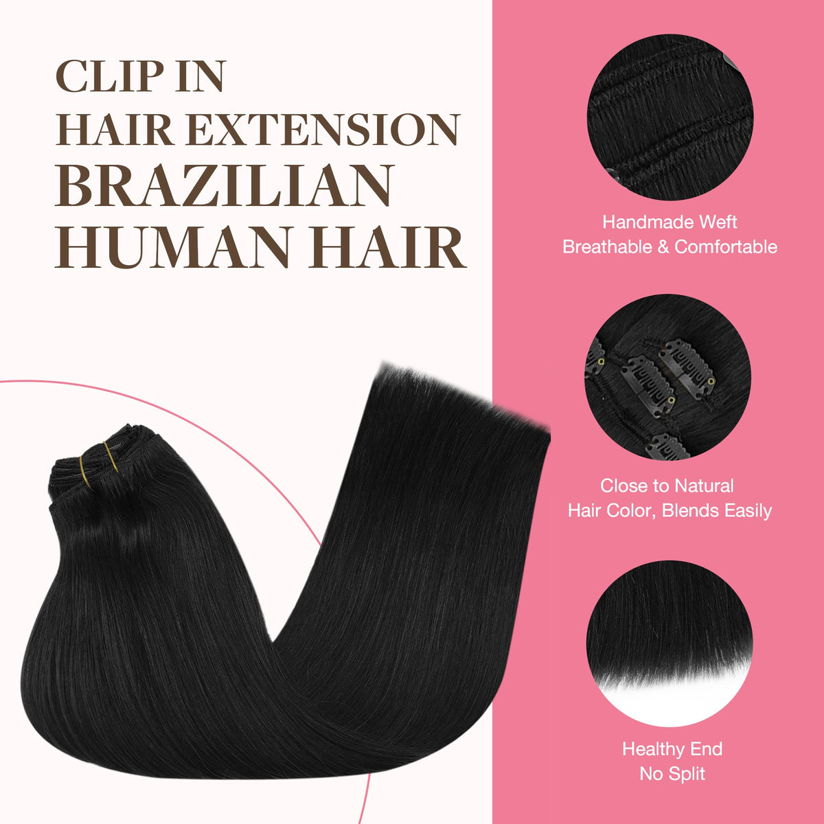 GOO GOO jet black 22-inch extensions add dramatic length and depth.