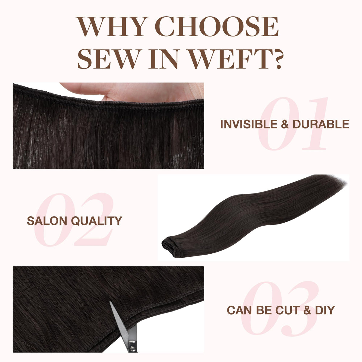 GOO GOO real human hair weft texture for natural look.