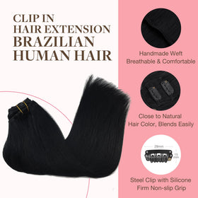 GOO GOO real Remy hair clip-ins in silky texture for easy styling.