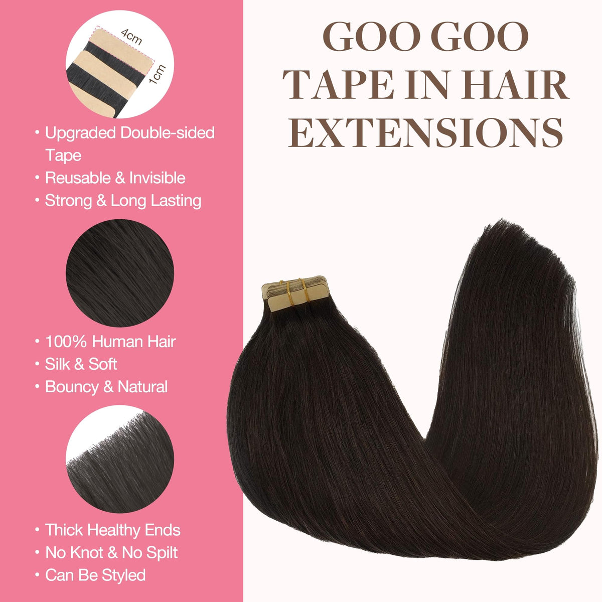 GOO GOO Remy tape-in extensions shine with silky texture
