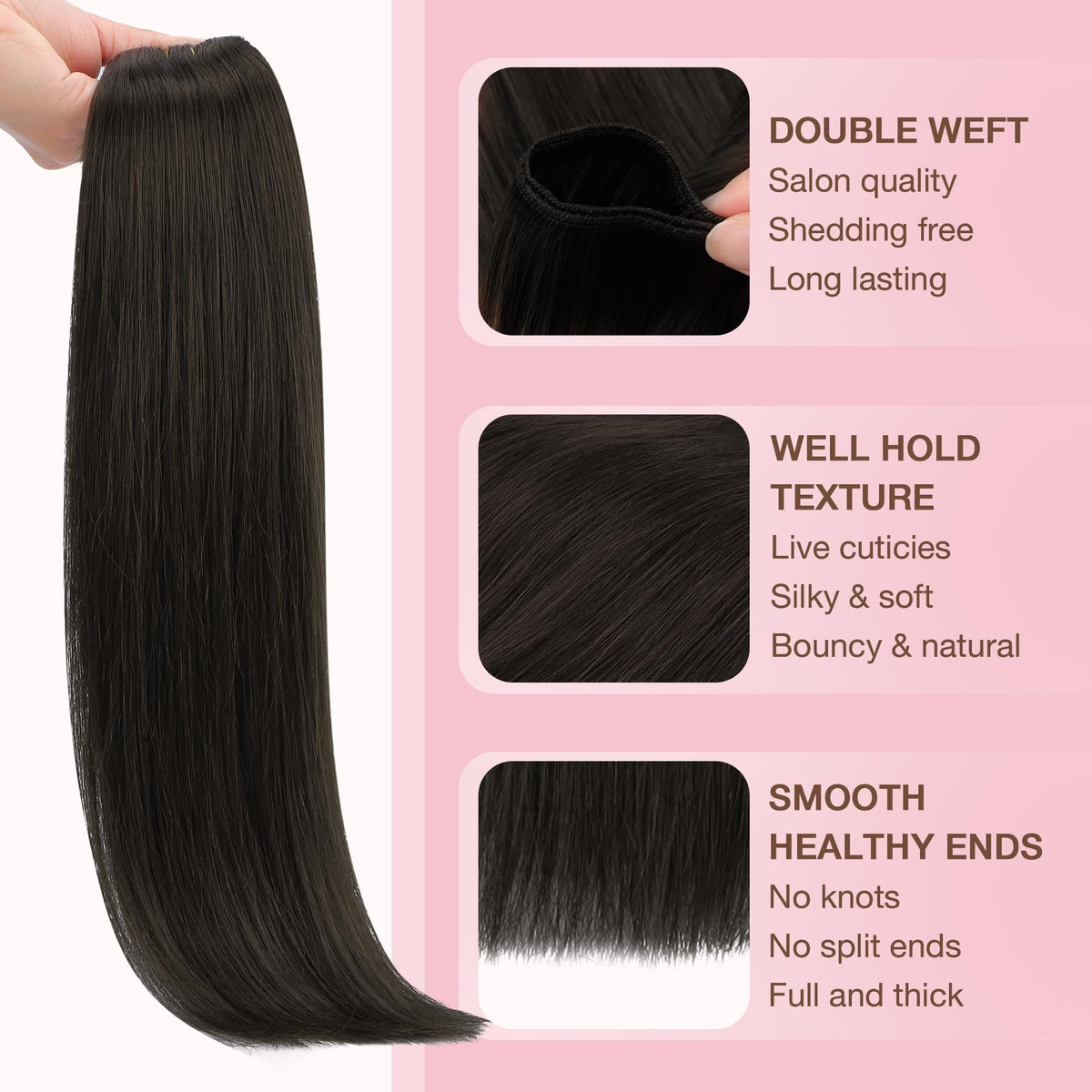 GOO GOO versatile application: sew-in, clip-in, glue-in, and tape-in.