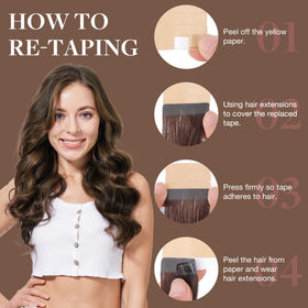 GOO GOO tape-in extensions skin-weft close-up showing invisible attachment.