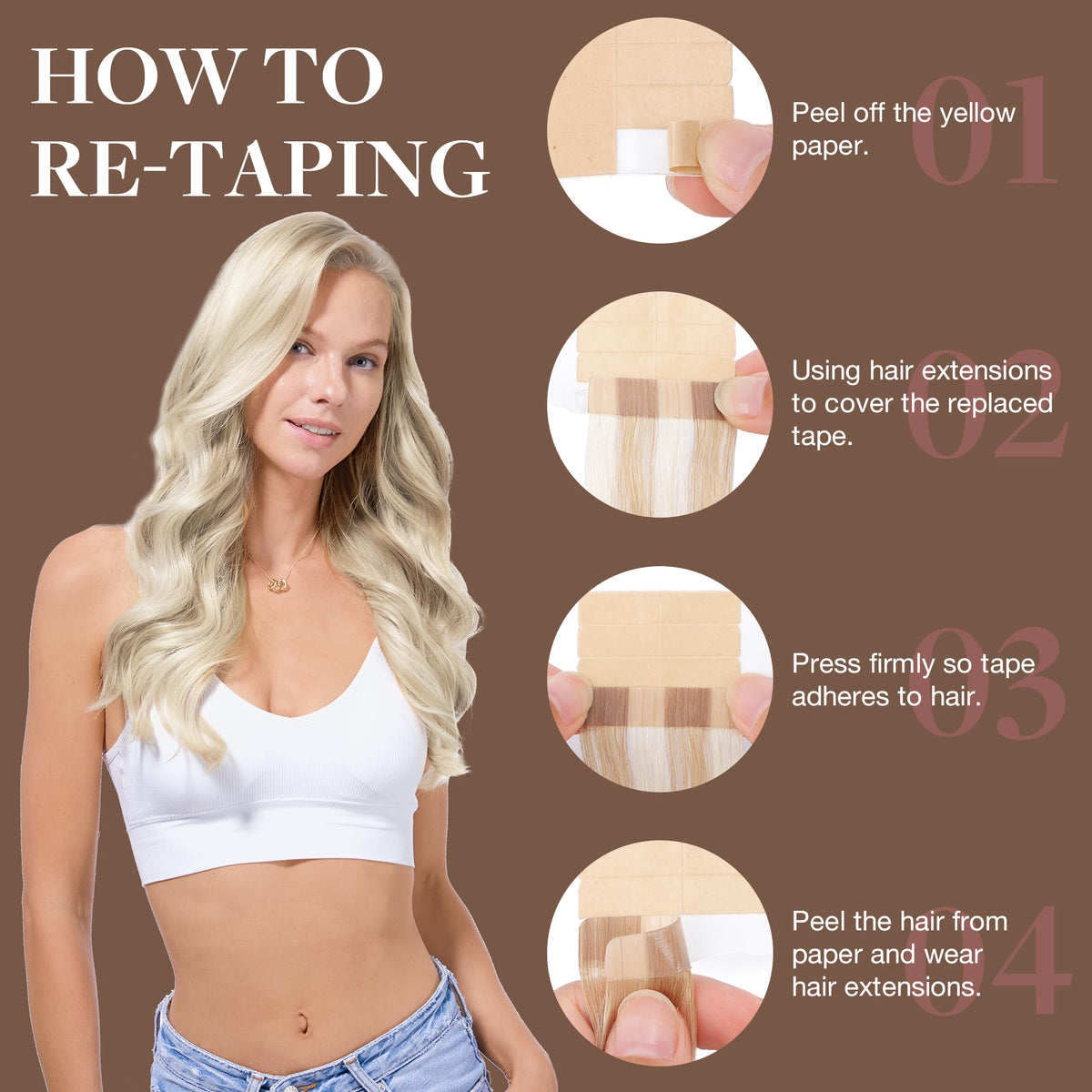 GOO GOO tape-in extensions 22inch length displayed for dramatic length and volume