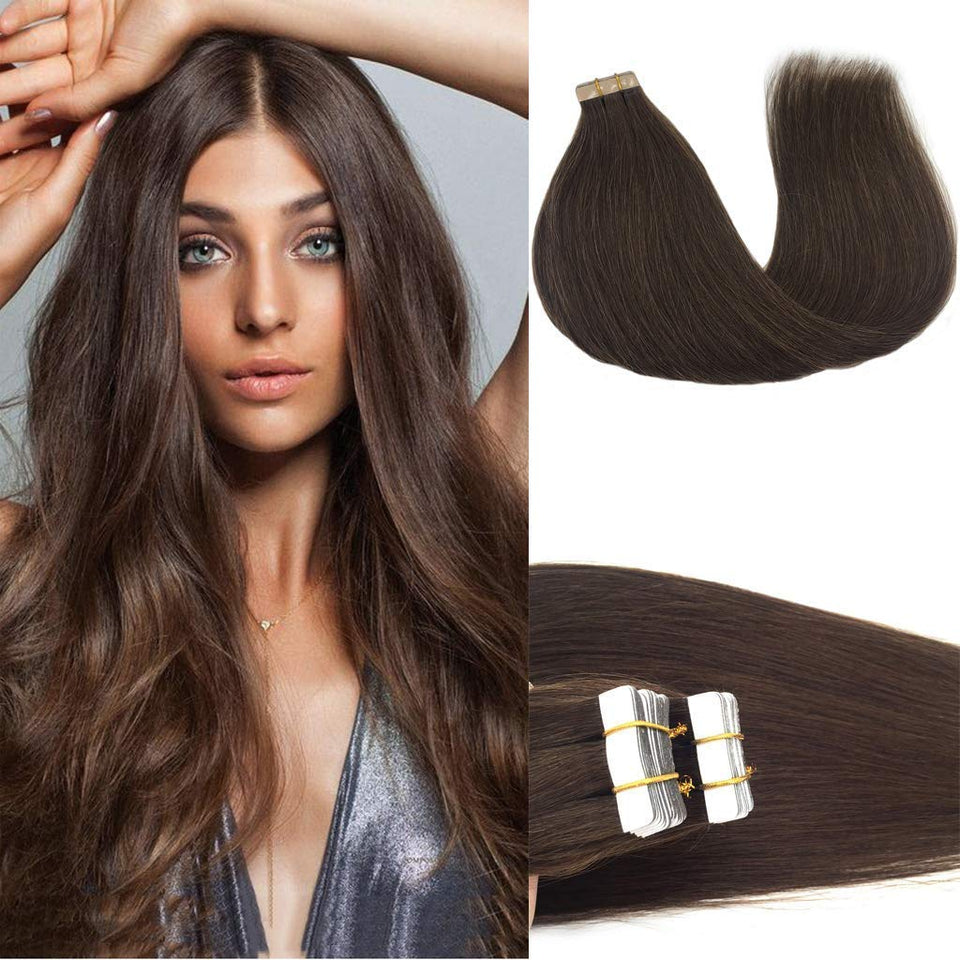 GOO GOO tape-in extensions in chocolate brown add seamless length and natural volume