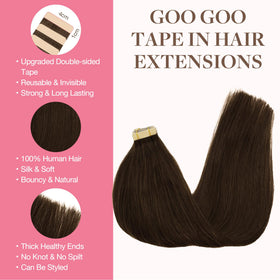 GOO GOO Chocolate Brown 4A 20in extensions blend naturally with color.