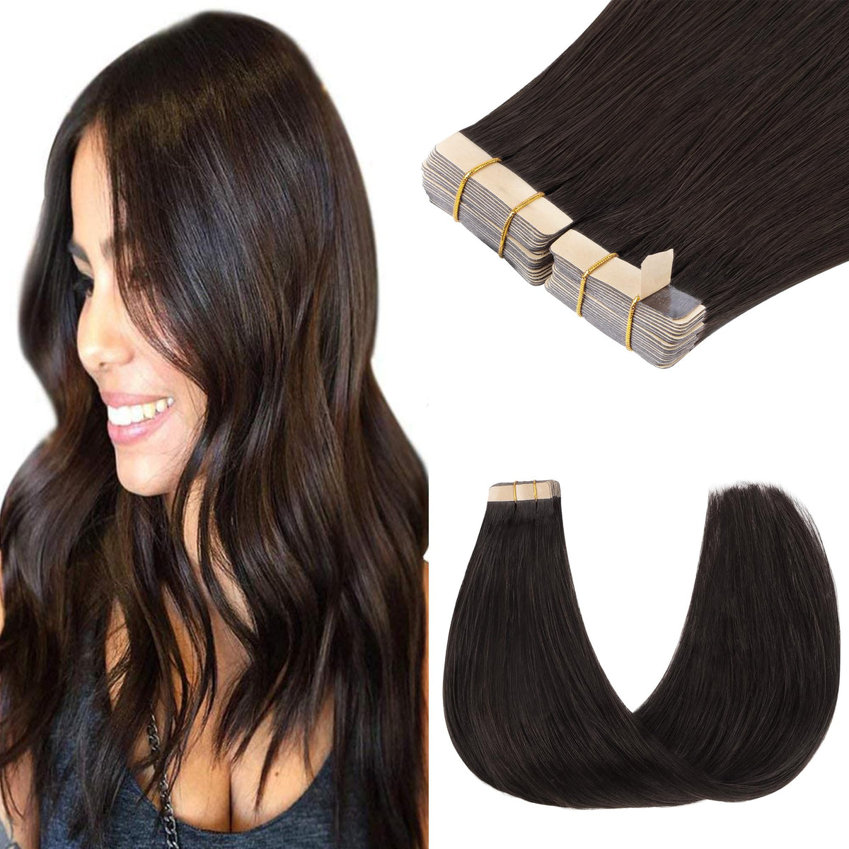 GOO GOO tape-in hair extensions in dark brown 20-inch for natural length and blend