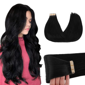 GOO GOO jet-black 18-inch tape-in extensions blending for natural look