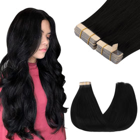 GOO GOO jet-black tape-in hair extensions blend seamlessly for 22-inch length.