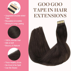 GOO GOO tape-in extensions in light brown provide seamless invisibility for everyday style