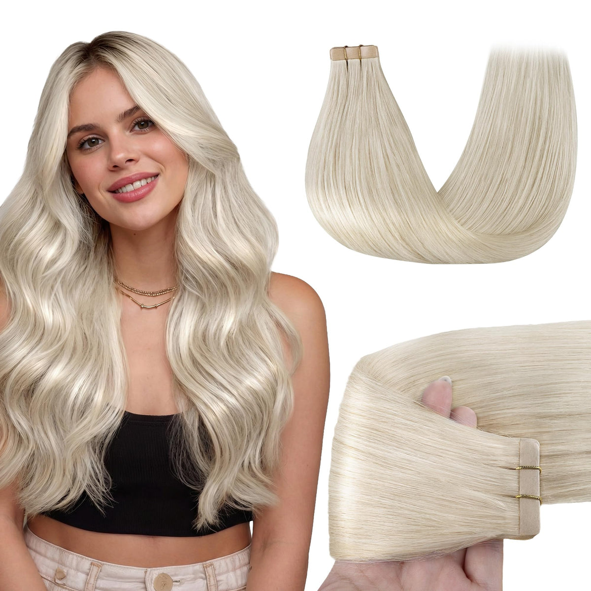 GOO GOO platinum blonde 18 inch skin-weft for a seamless blend