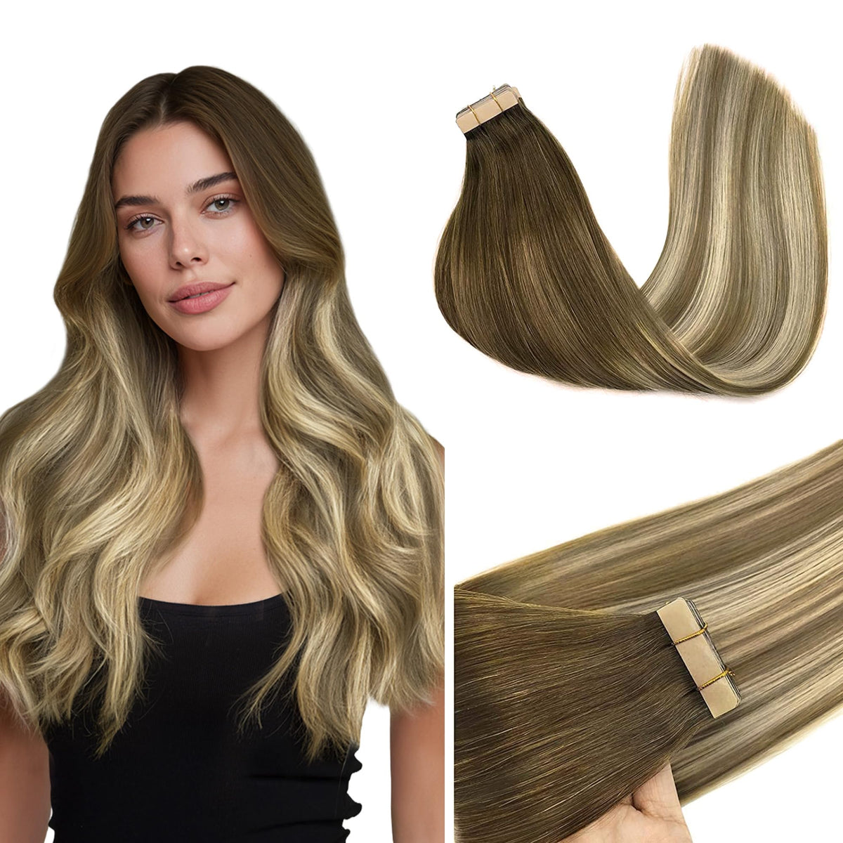 GOO GOO Remy tape-in extensions in 18 inches blend naturally with hair