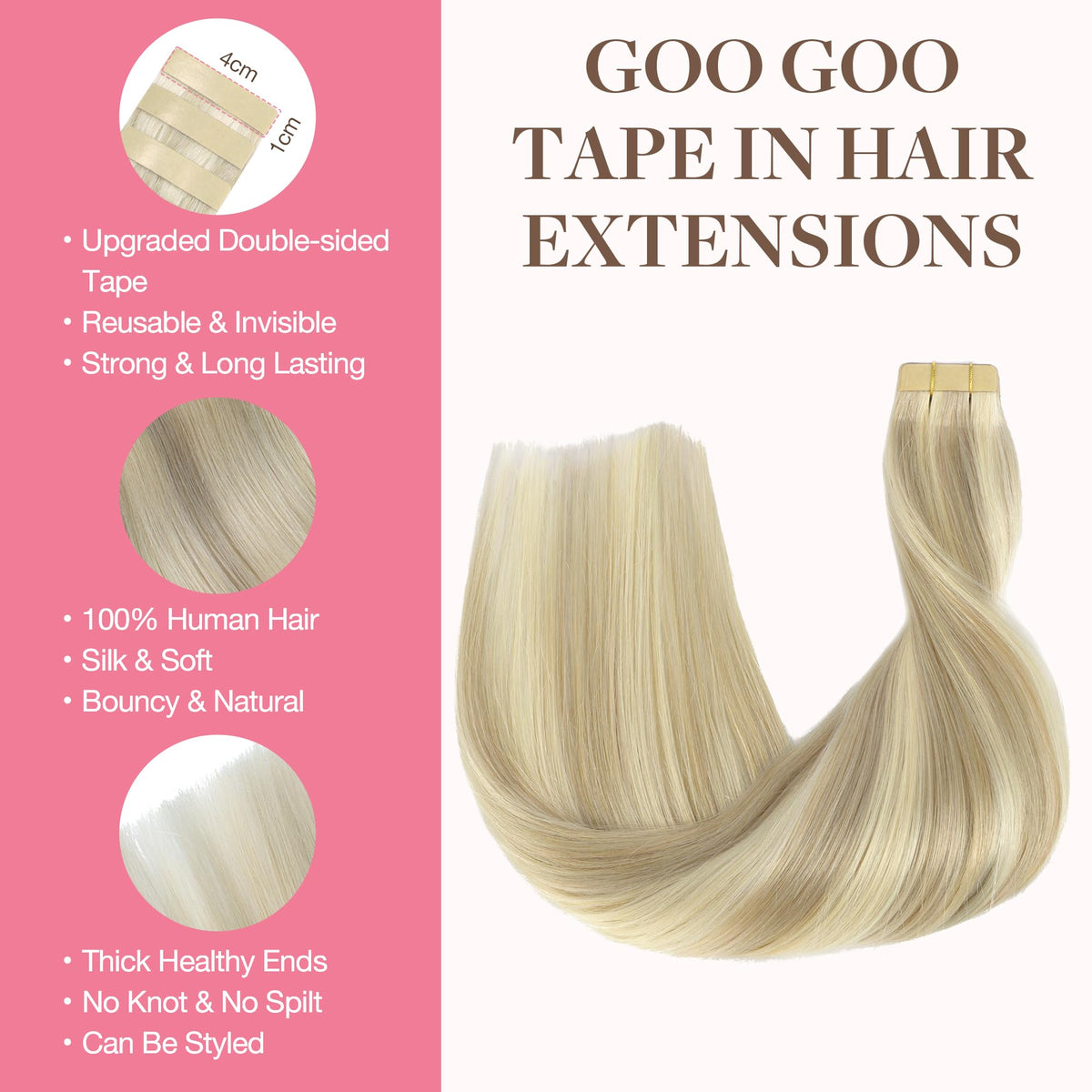 GOO GOO skin weft invisible tape provides discreet wear and a comfy feel.
