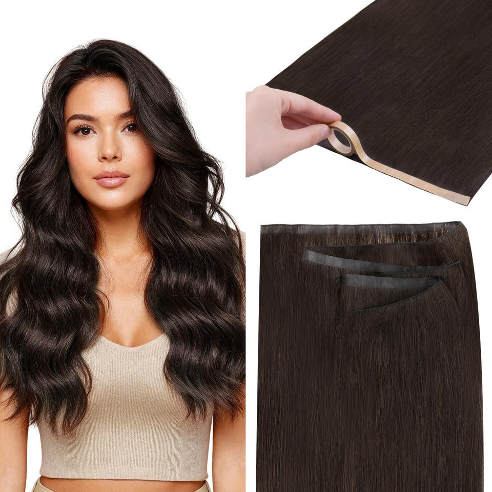GOO GOO tape-in weft close-up texture shows silky Remy hair for natural blend