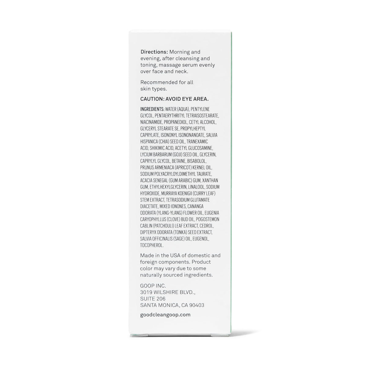 Good Clean Goop Beauty Healthy Aging Serum label close-up notes vegan and cruelty-free ethics.